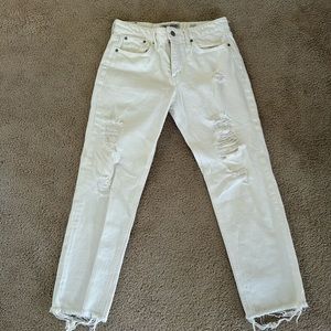 Lucky Brand Size 4 Ripped White Straight Leg Jeans